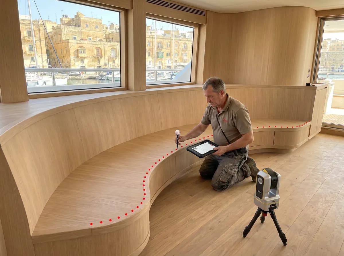 The same yacht interior measured with a vPen and tablet, the iCS50 on a short tripod